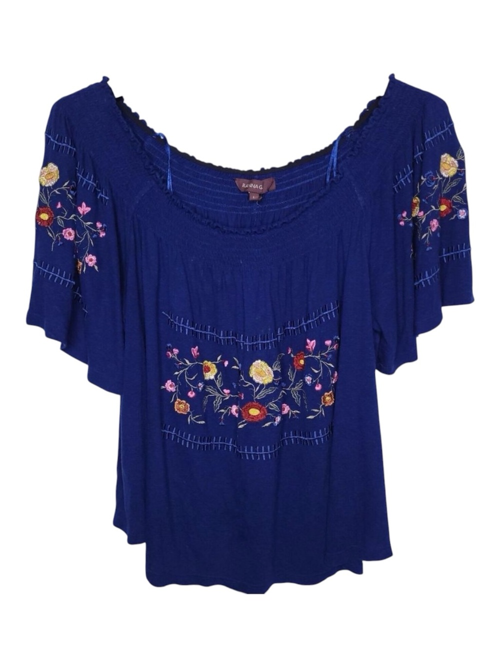 Gorgeous Ranna Gill blouse as Navy Floral Embroidered Boho, Size Large